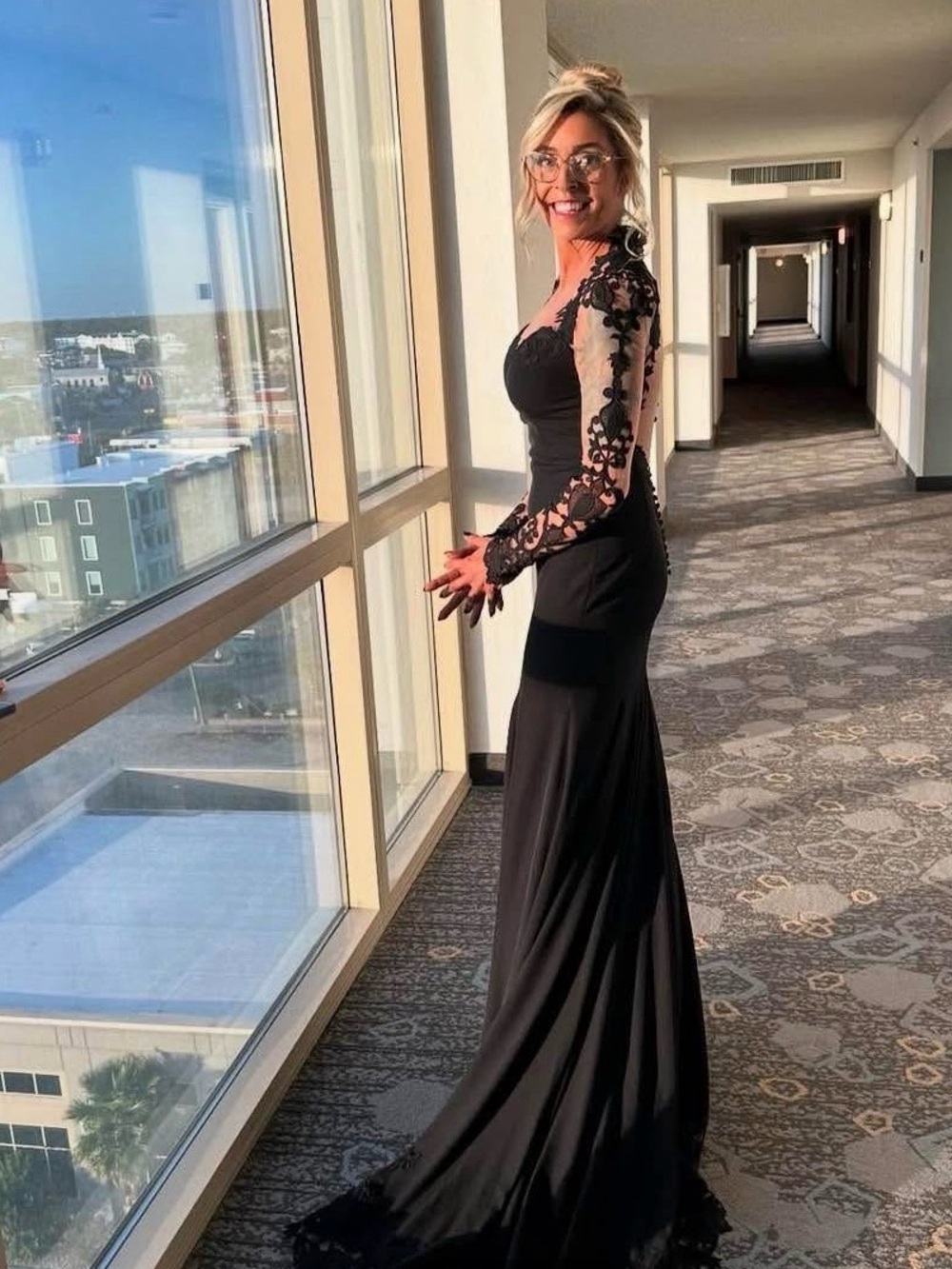 Aurora 2.0 Black Lace Long Sleeve Wedding Gown by Polinalvanova – Size 6 – Worn